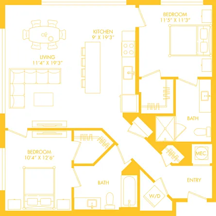 B6 | 2x2 | 1083 sq ft B6 | 2x2 | 1083 sq ft