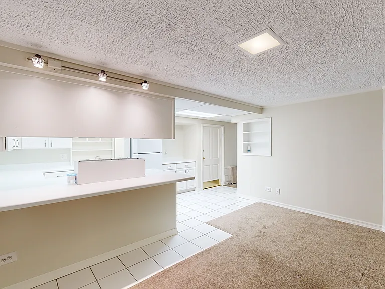 Spacious kitchen, living room with lighted counter space for bar stools