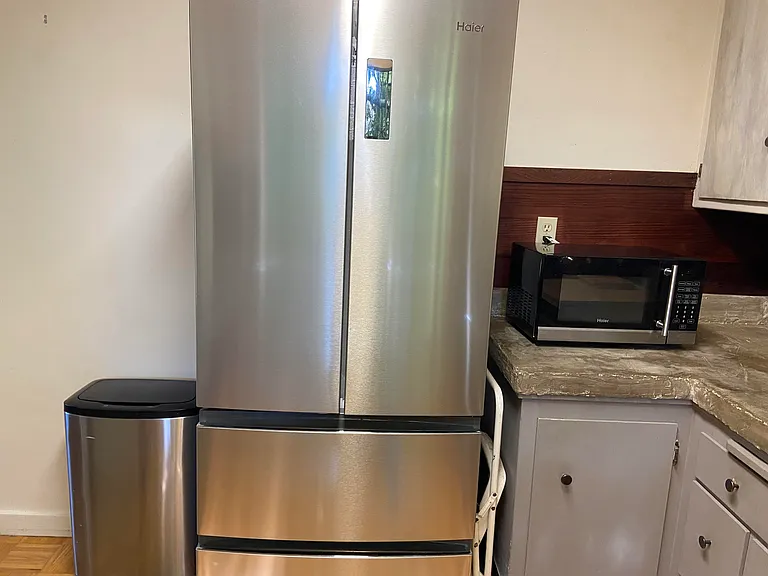 French door refrigerator and microwave