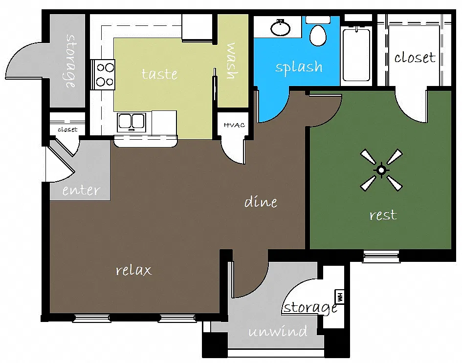 Floor plan 1 Bed, 1 Bath