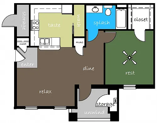 Floor plan 1 Bed, 1 Bath