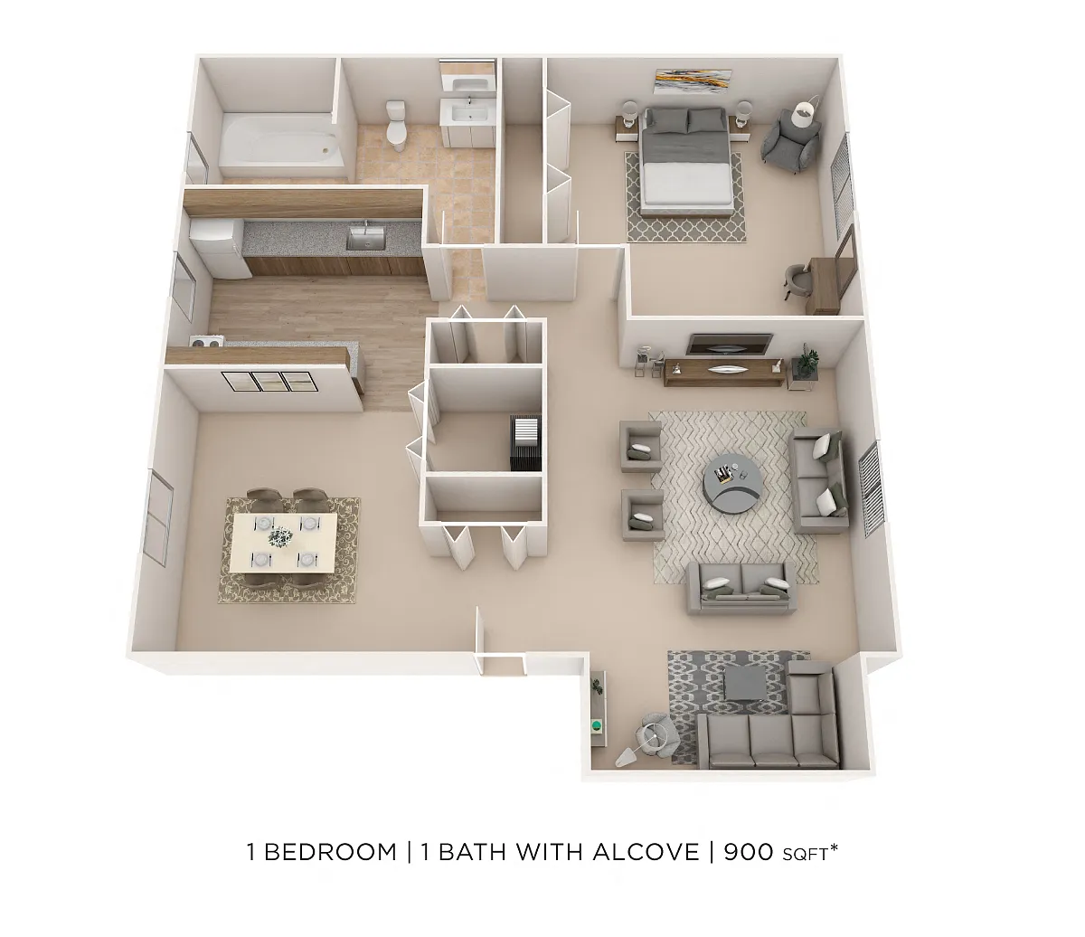 Floor plan One Bedroom- 900 sqft