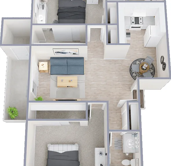 2 Bed 2 Bath Floorplan Diagram
