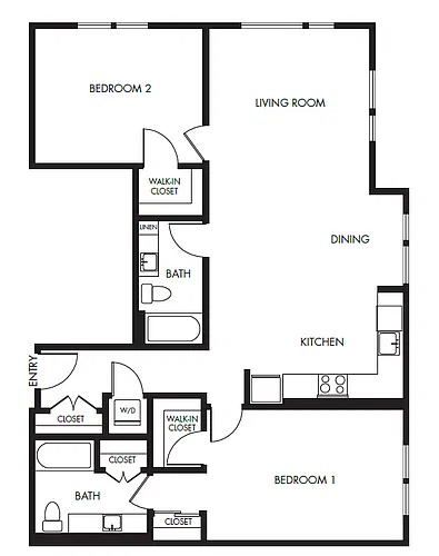 Floor plan 2 Bed 2 Bath Podium - 1237