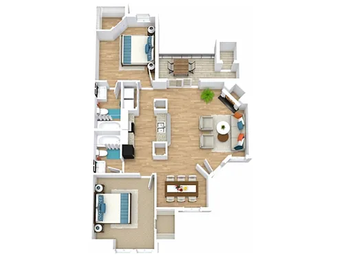 Floor plan 2 Bed, 2 Bath A (140% Income Restricted)