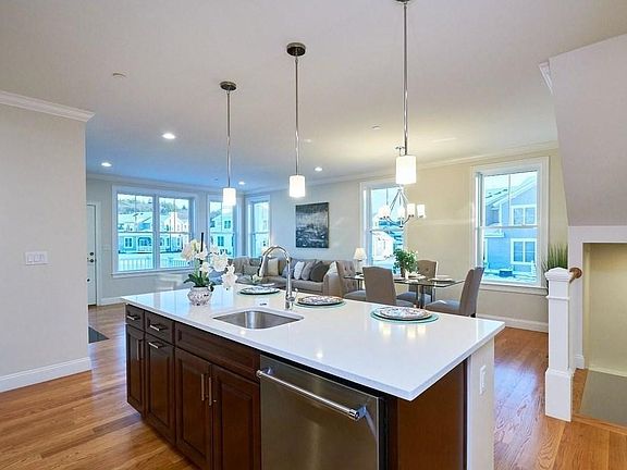 Kitchen island looking toward dining and living area