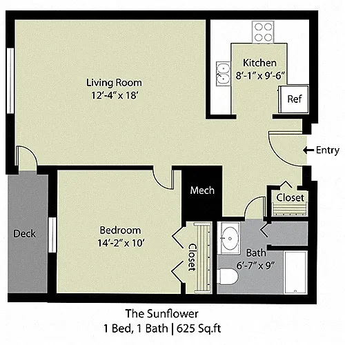 Floor plan The Sunflower - 1 Bed/1 Bath