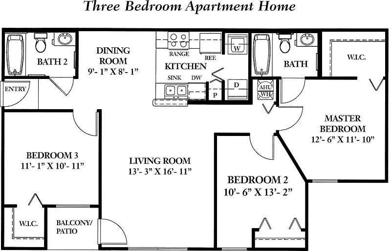 Floor plan 3 Bedroom 2 Bath