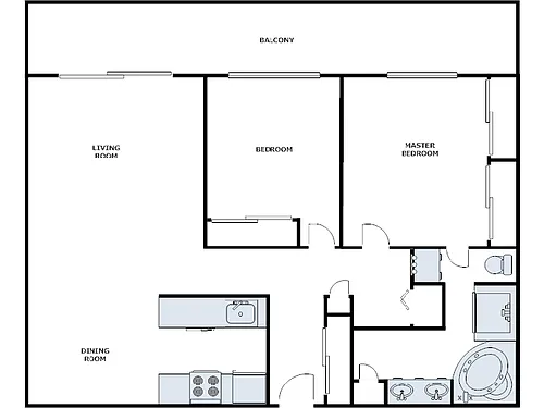 Floor plan 2 Bed / 1 Bath: Type C