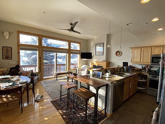 kitchen, living and dining area