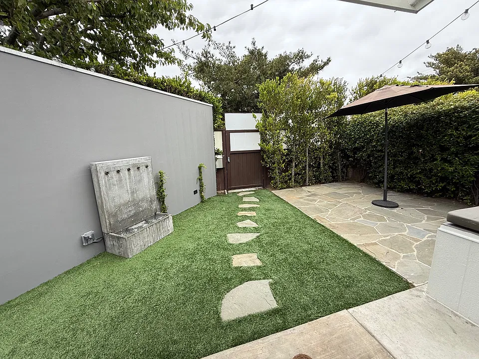 Large yard with fountain for tranquil sounds