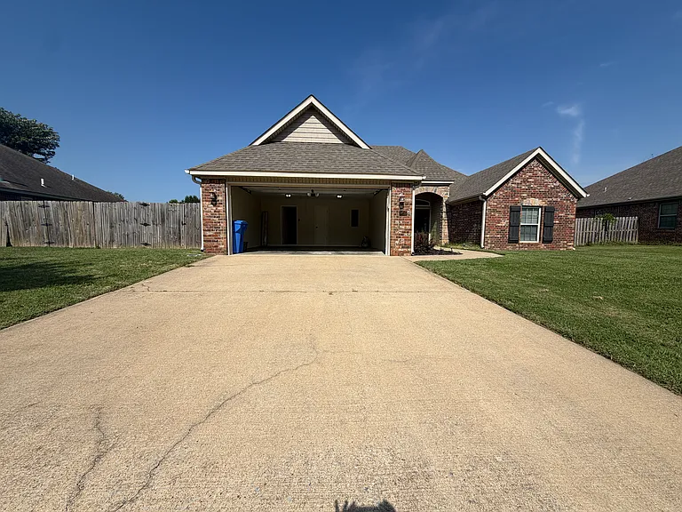 house with garage open