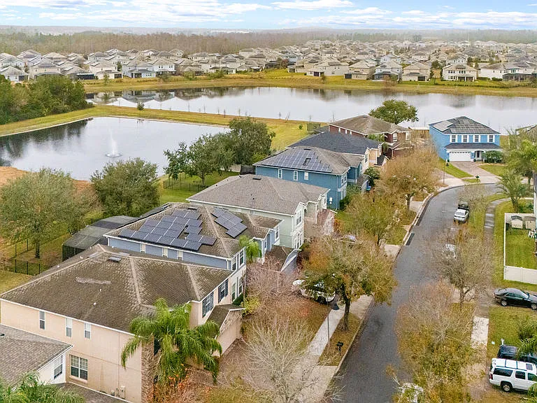 Aerial view of the front side of the house