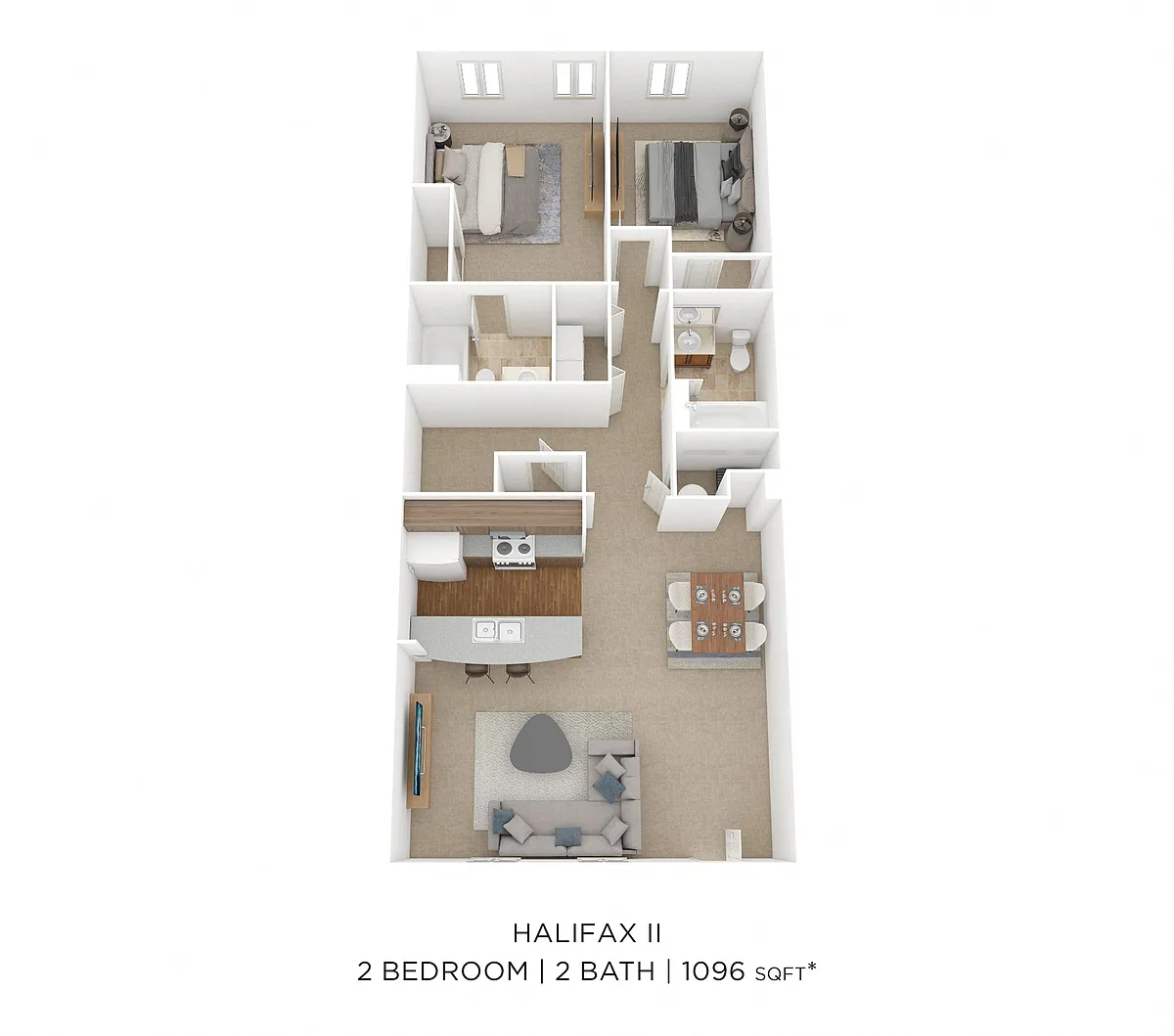 Floor plan Two Bedroom 2 Bath-Halifax II 1133 sqft