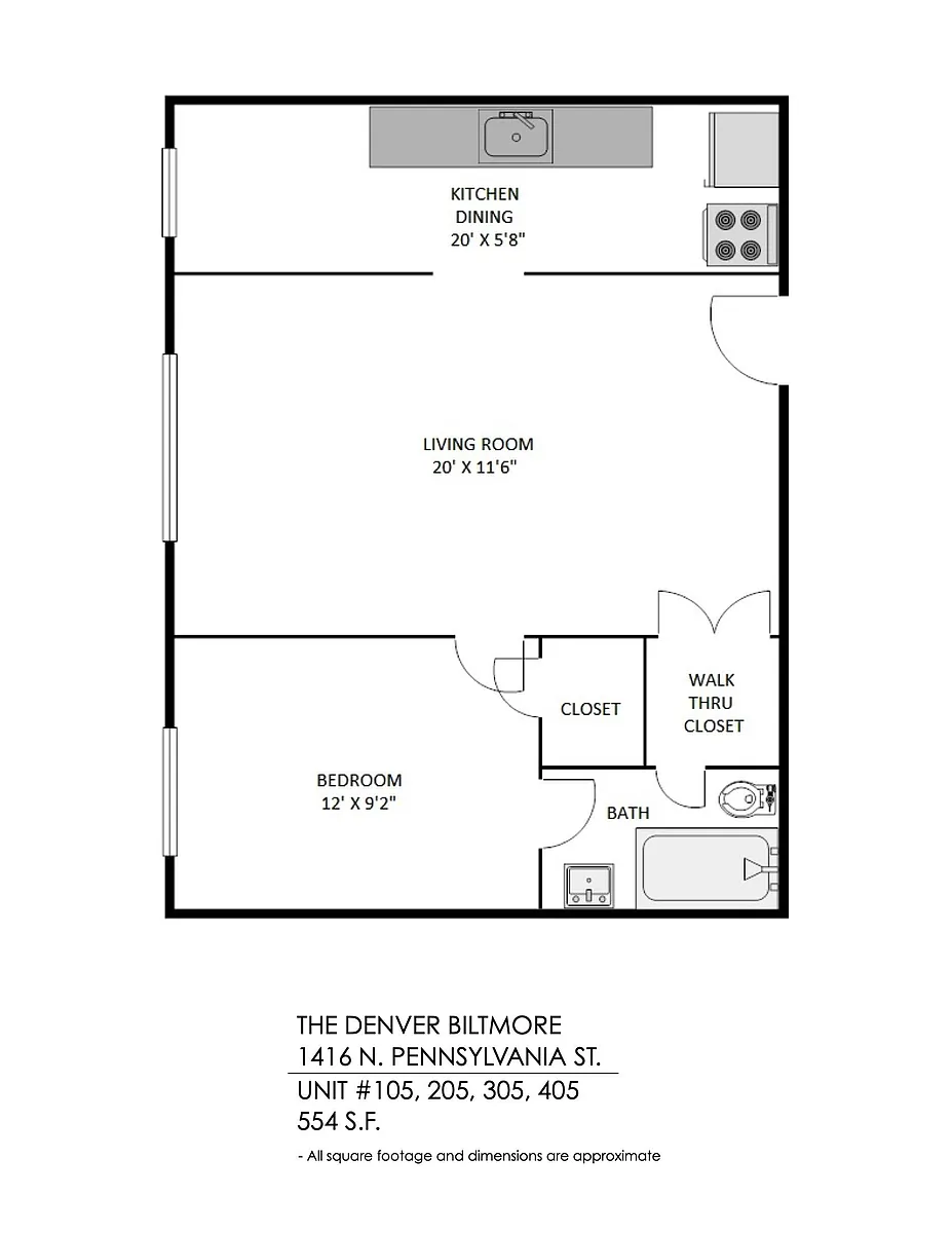 Floor plan 1 Bedroom, 1 Bath