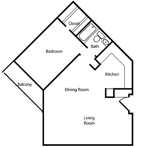 Floor plan 1 Bed, 1 Bath F