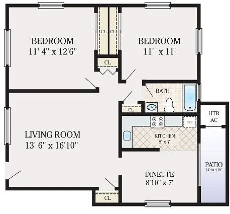 Floor plan 2 Bedroom 1 Bathroom