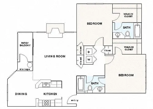 Floor plan B2 Two Bedroom Two Bath