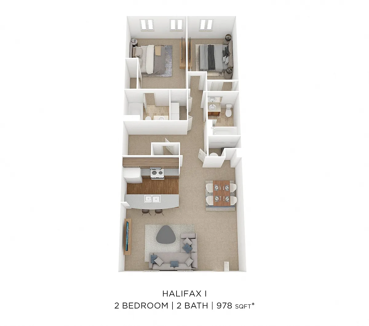 Floor plan Two Bedroom 2 Bath - Halifax I - 978 sqft