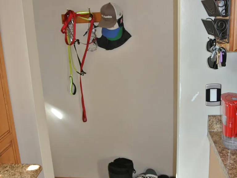 From the kitchen, facing the side door and stairs going to basement on the right.