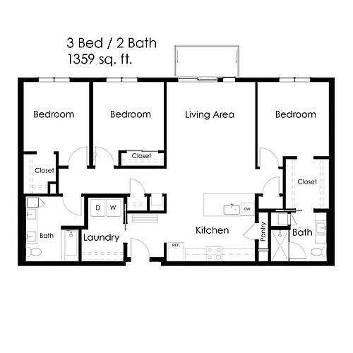 Floor plan 3 Bed / 2 Bath 1359 sq ft 3A
