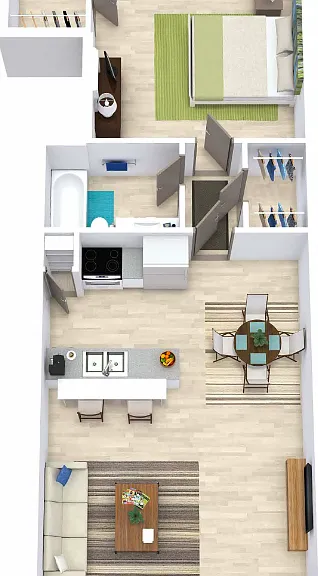 1 Bed 1 Bath 705 Floorplan Diagram