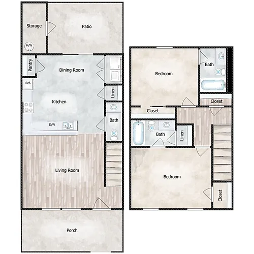 Floor plan 2 Bed 2.5 Bath Townhouse