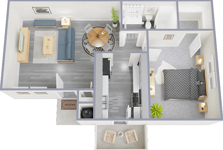 1 Bed 1 Bath Floorplan Diagram