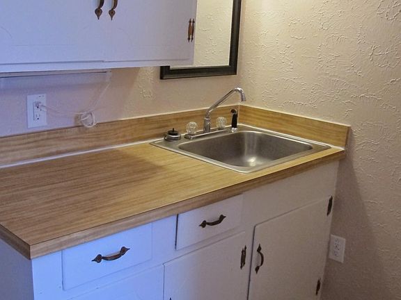 Double sink and plenty of storage space.