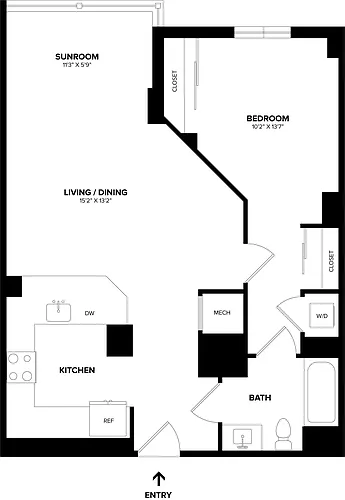 Floor plan 1 Bed/1 Bath-A14R