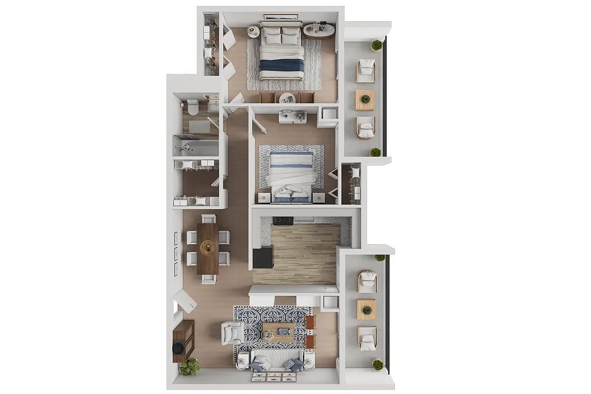 Floor plan 2 Bed, 1 Bath - Highrise