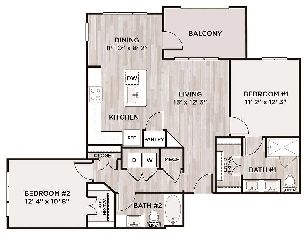 Floor plan 2BR 2BA (1110 SF)