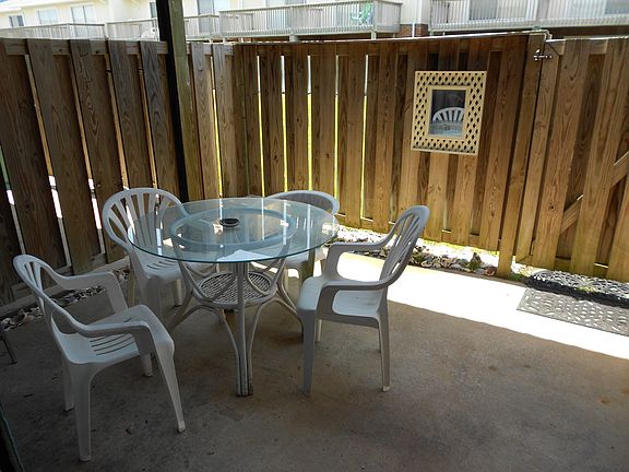 Private patio leads to courtyard