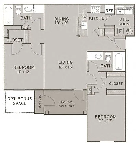 Floor plan 2 Bedroom - Renovated