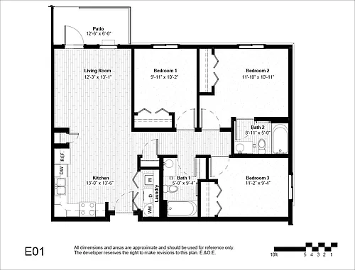 Floor plan Three Bedroom Two Bath