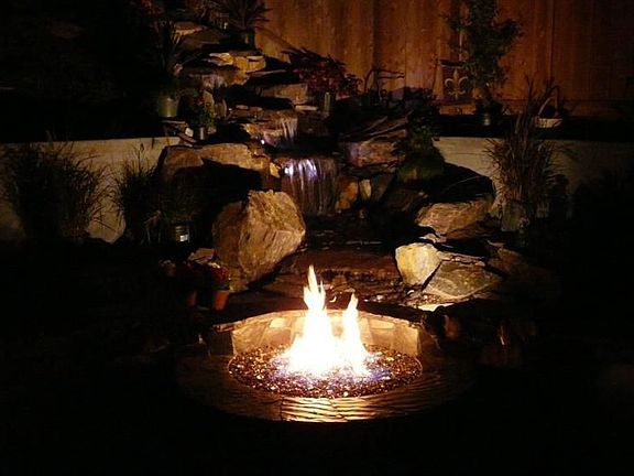 Waterfall and firepit