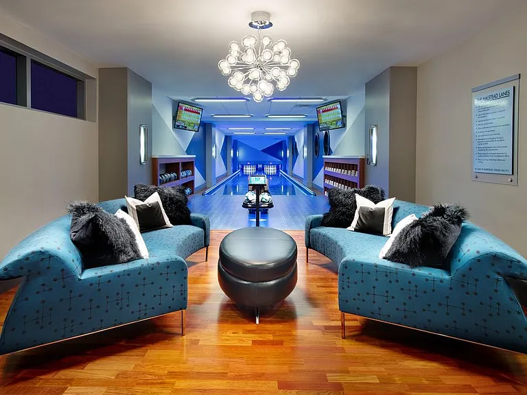 Cosmic Bowling Alley with full size bowling lanes and lounge seating