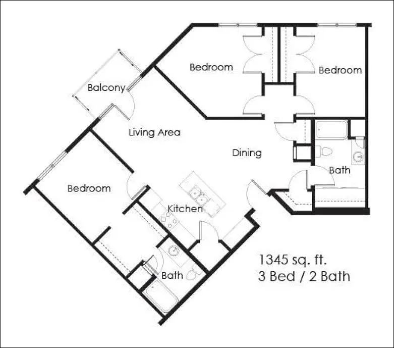 Floor plan 3 Bed, 2 Bath 3B
