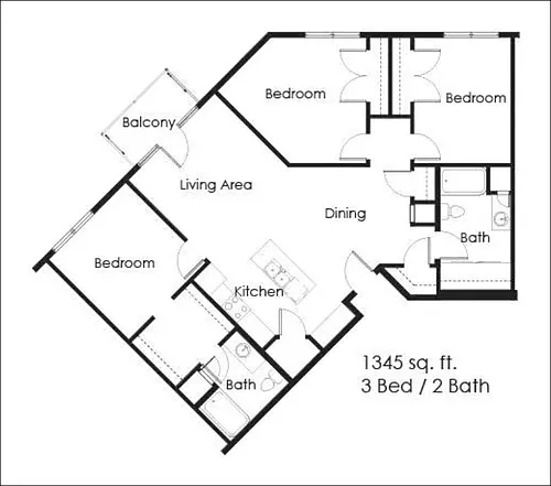 Floor plan 3 Bed, 2 Bath 3B