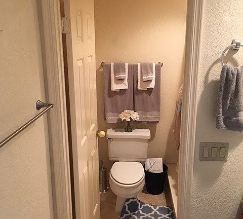 Granite counter tops in all bathrooms and travertine floors