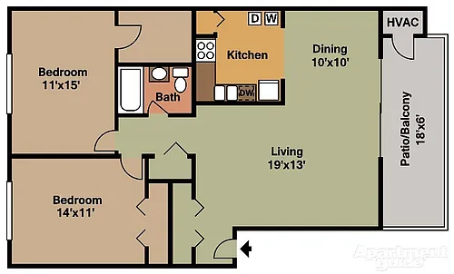 Floor plan 2BR-1BA