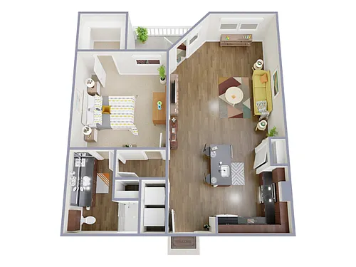Floor plan 1 Bed, 1 Bath B (140% Income Restricted)