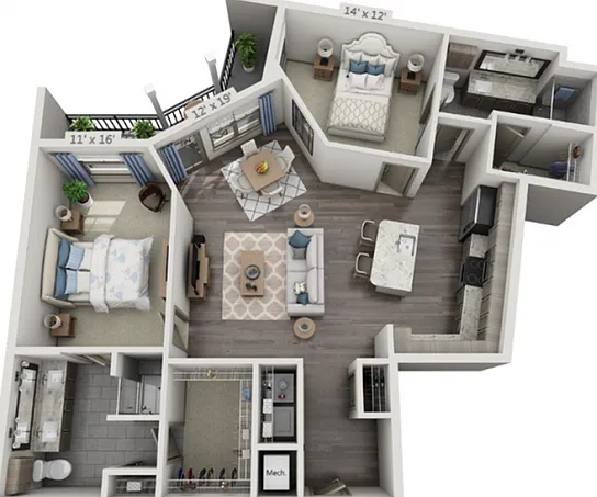 Floor plans are artist's rendering. All dimensions are approximate. Actual product and specifications may vary in dimension or detail. Not all features are available in every apartment. Prices and availability are subject to change. Floor plans are artist