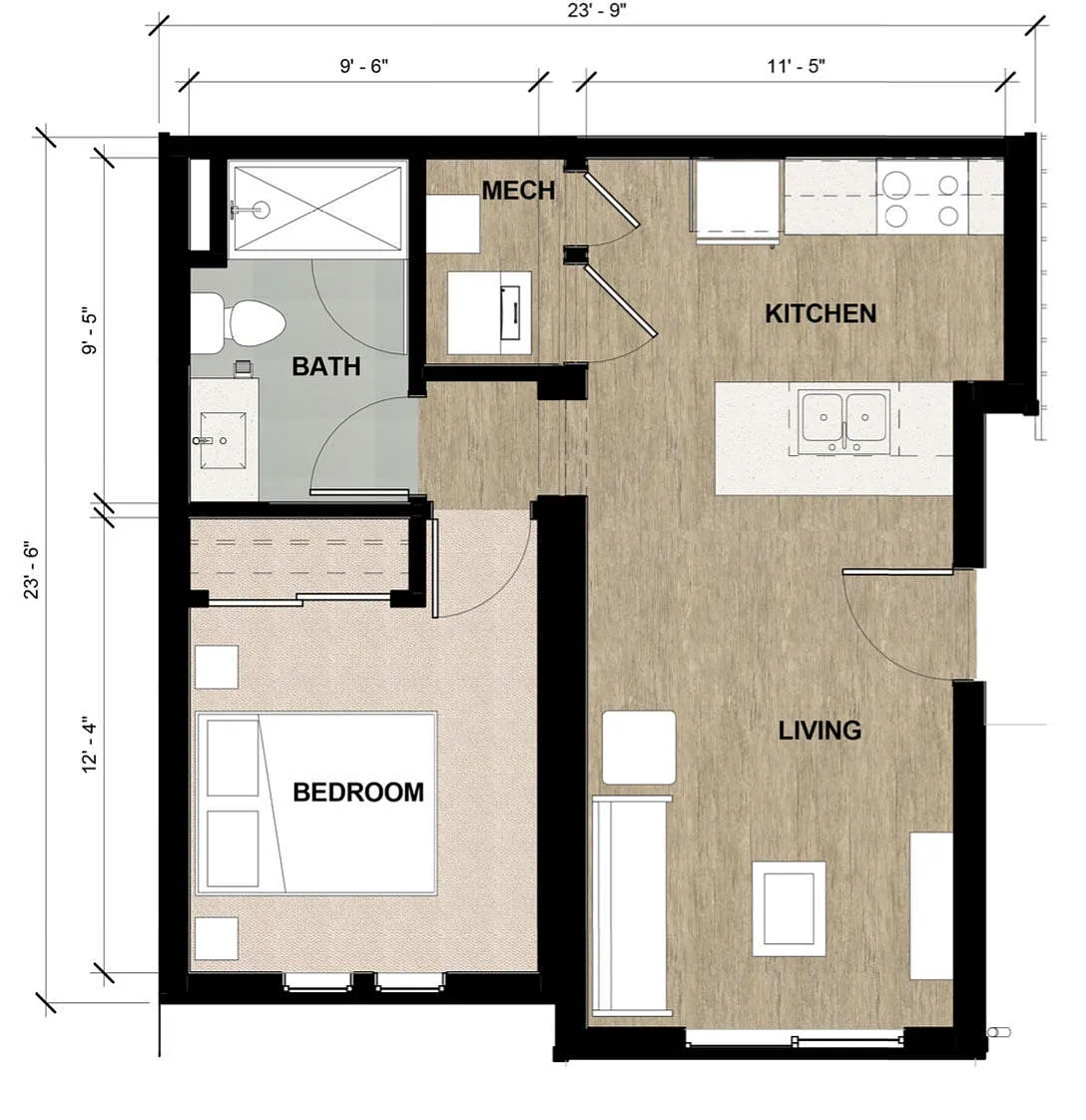 Floor plan 1 Bed 1 Bath