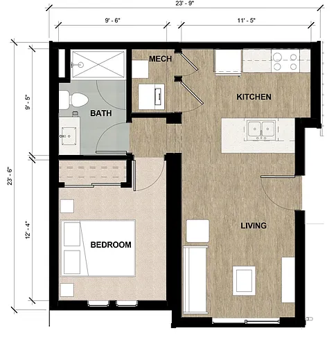 Floor plan 1 Bed 1 Bath