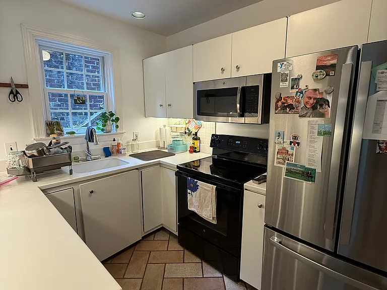 Kitchen with stainless appliances.
