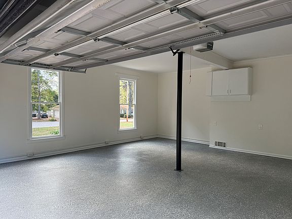 Inside garage with epoxy floor paint