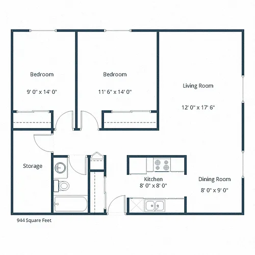 Floor plan Two Bedroom 21B