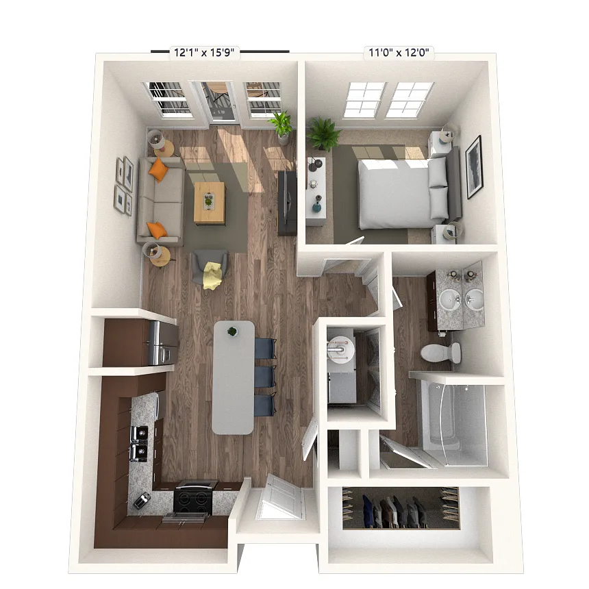 Floor plan Traditional 1x1 698-783 SF