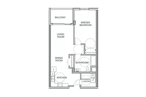 Floor plan 1 Bedroom, 1 Bath E